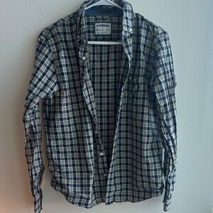 Express Men's green and Cream Checkered Shirt